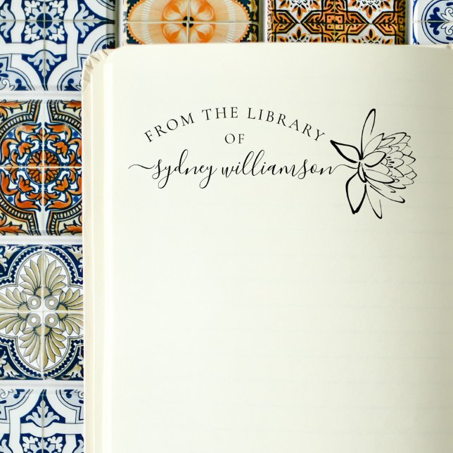 Carimbo De Borracha Floral De Script Elegante Do Livro De Biblioteca (Criador carregado)