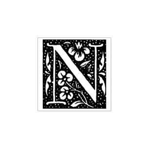 Carimbo De Borracha Floral Monogramo Vintage - letra inicial N