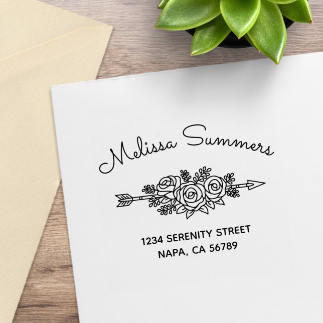 Carimbo De Borracha Floral Tribal Arrow, Rose Flowers Address 6 (Criador carregado)