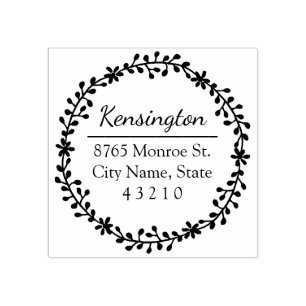 Carimbo De Borracha Floral Wreath Return Endereço Wood Stamp