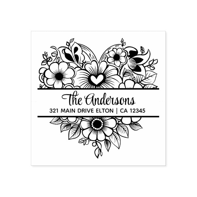 Carimbo De Borracha Flores cardíacas Dividir Tema Monograma (Impressão)