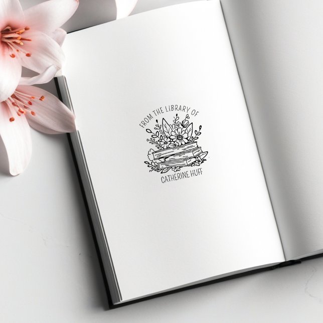 Carimbo De Borracha Flores De Livros Personalizados Da Biblioteca De (Criador carregado)