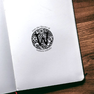 Carimbo De Borracha Flores de Monograma Antigo Da Biblioteca De 