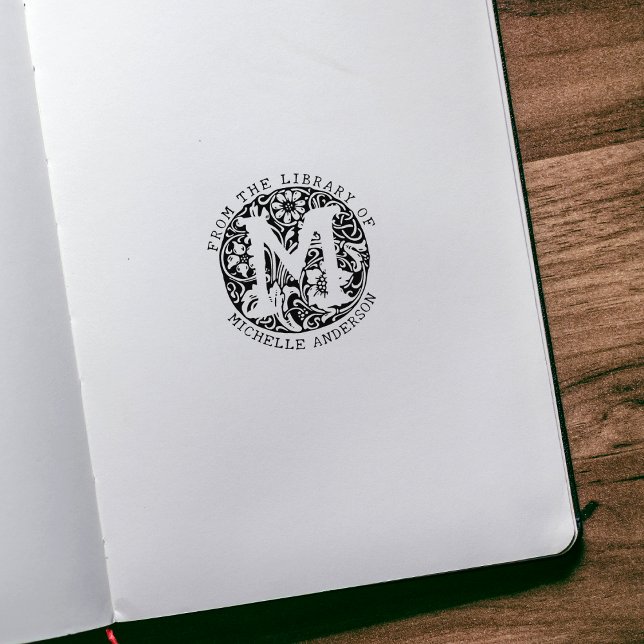 Carimbo De Borracha Flores de Monograma Antigo Da Biblioteca De  (Criador carregado)