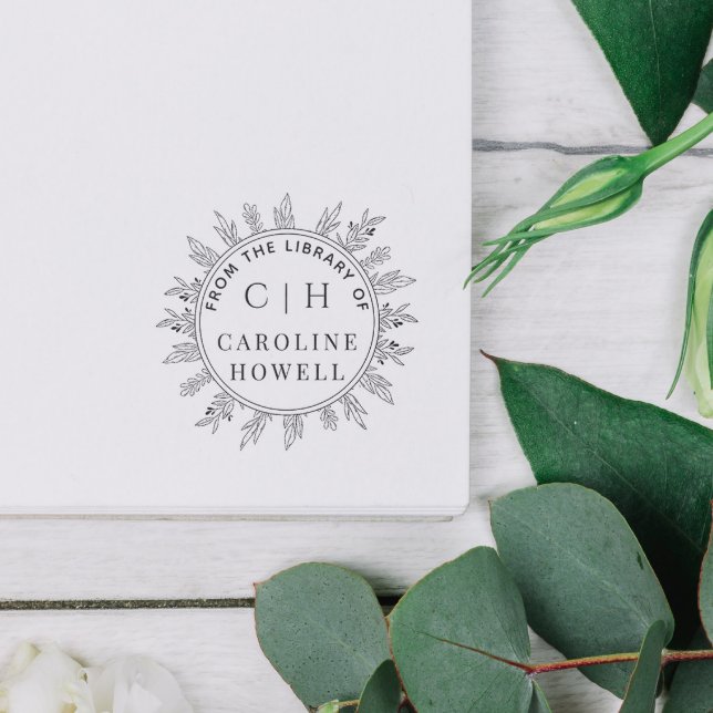 Carimbo De Borracha Flores De Monograma Elegantes Da Biblioteca De (Criador carregado)