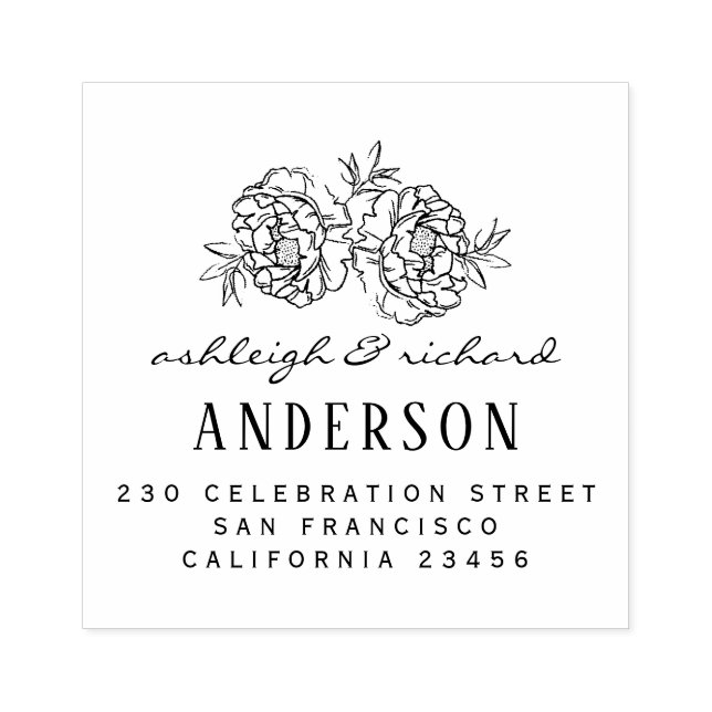 Carimbo De Borracha Flores Desenhadas à Mão Nomes de Casamento e Ender (Impressão)