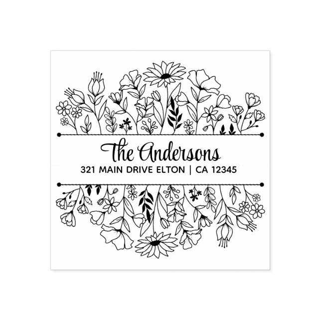 Carimbo De Borracha Flores Dividir Tema Monograma (Impressão)