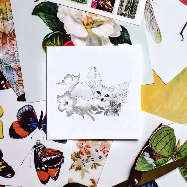 Carimbo De Borracha Flores Fennec Fox Cute (Criador carregado)