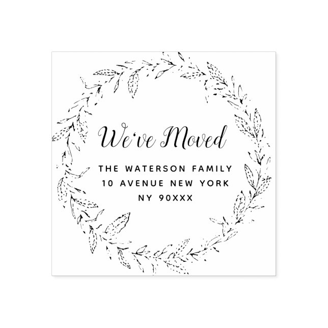 Carimbo De Borracha folhagem botânica Mudamos o novo endereço (Impressão)