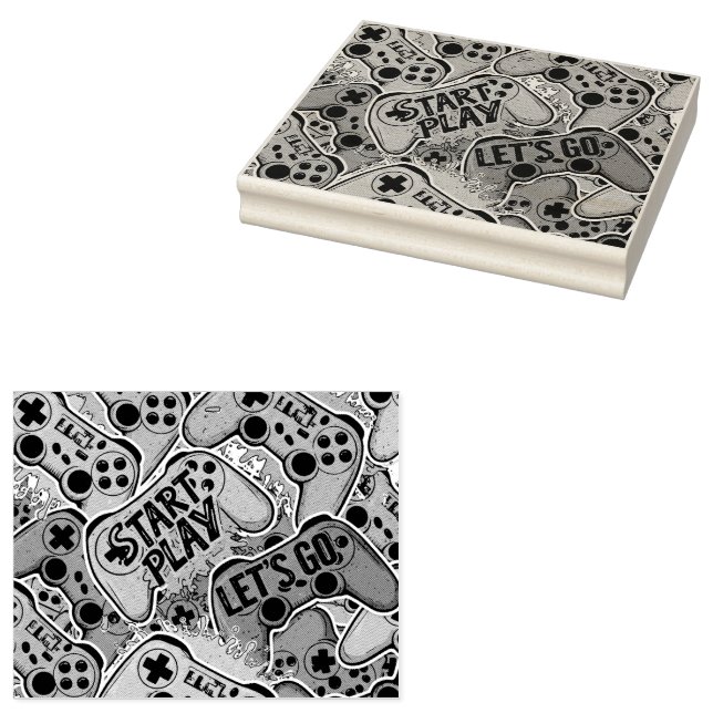Carimbo De Borracha Gamer Pattern Wood Art Stamp (Carimbado)
