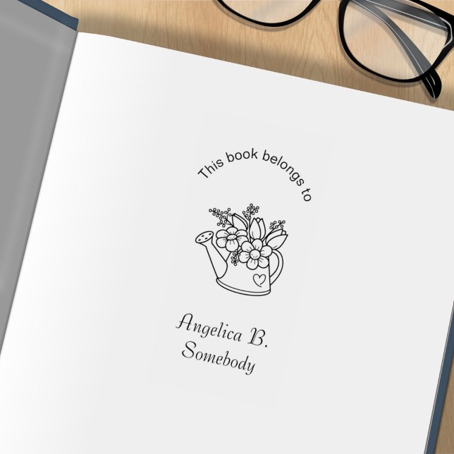 Carimbo De Borracha Garden Watering Can com Flores Bookplate (Criador carregado)