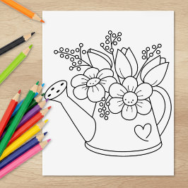 Carimbo De Borracha Garden Watering Can com Flores Coloring Page