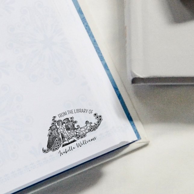 Carimbo De Borracha Garota Bonita com Pássaros, da Biblioteca de, Livr (Criador carregado)