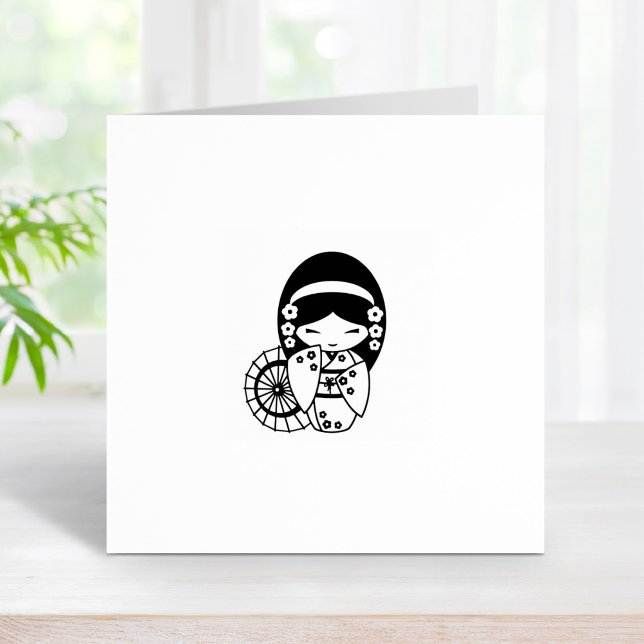 Carimbo De Borracha Garota dos Guarda-chuvas Japonesa em Kimono 2 (Criador carregado)