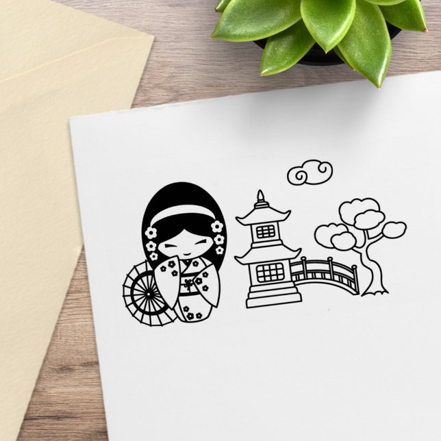 Carimbo De Borracha Garota dos Guarda-chuvas Japonesa em Kimono Scrapb (Criador carregado)