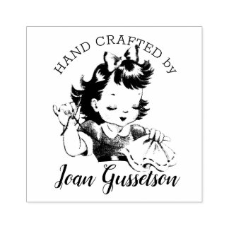 Carimbo De Borracha Garota-safra, costurando bordados