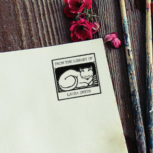 Carimbo De Borracha Gato Antigo Da Biblioteca De