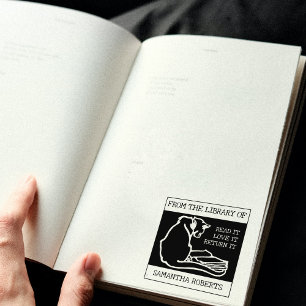 Carimbo De Borracha Gato Antigo Da Biblioteca De