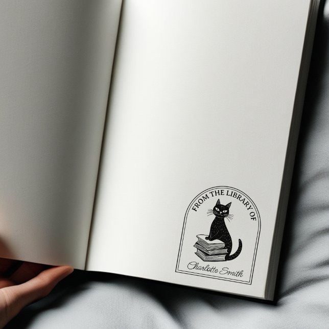 Carimbo De Borracha Gato Bibliófilo Moderno, Ex-libris Personalizado (Criador carregado)