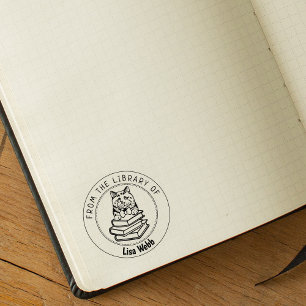 Carimbo De Borracha Gato Britânico De Cabelo Curto, Livro Da Bibliotec