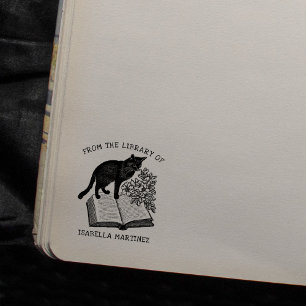 Carimbo De Borracha Gato da Biblioteca Floral Vintage Personalizado