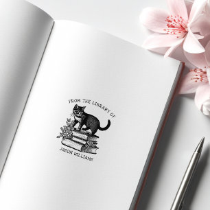 Carimbo De Borracha Gato de Biblioteca Floral Vintage Personalizado