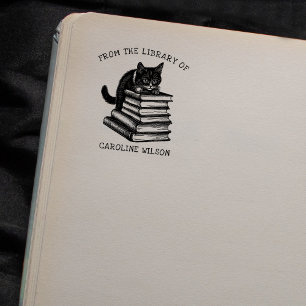 Carimbo De Borracha Gato de Biblioteca Vintage Fofo