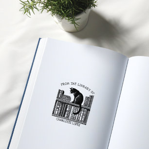 Carimbo De Borracha Gato de Biblioteca Vintage Personalizado, Livro