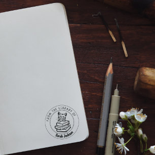 Carimbo De Borracha Gato De Cabelo Curto Americano, Livro Da Bibliotec