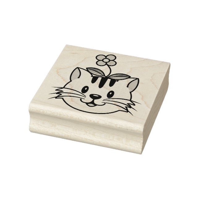 Carimbo De Borracha Gato de Cartoon Bonito com Flor na Cabeça (Carimbo)