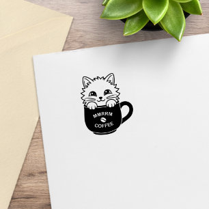 Carimbo De Borracha Gato de Desenho Animado Fofo em uma Caneca de Café