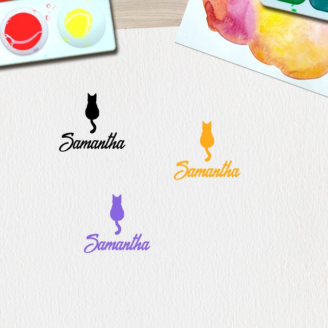 Carimbo De Borracha Gato de Nome de Script Personalizado Moderno (Criador carregado)