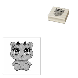 Carimbo De Borracha Gato Demônio de Kawaii Cute