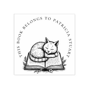Carimbo De Borracha Gato Dormindo em Nome Circular Livro Ex Libris