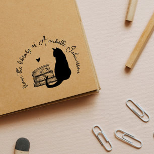 Carimbo De Borracha Gato e Livros Personalizados Da Biblioteca De