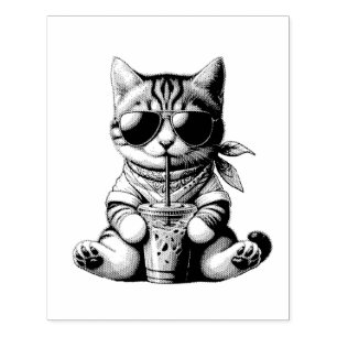 Carimbo De Borracha Gato Engraçado e Café