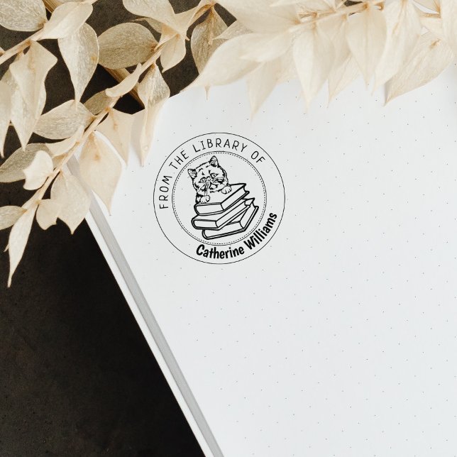 Carimbo De Borracha Gato Exótico De Cabelo Curto, Livro Da Biblioteca  (Criador carregado)