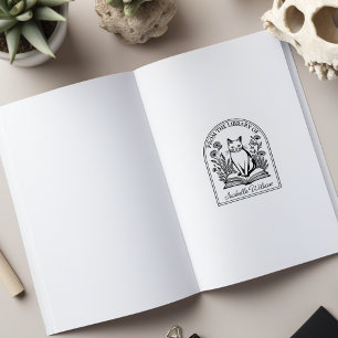 Carimbo De Borracha Gato Literário Floral, Ex-Libris Personalizado