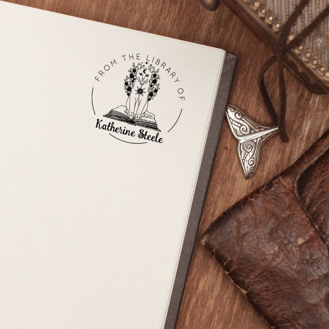 Carimbo De Borracha Gato Místico Da Biblioteca De, Livro (Criador carregado)