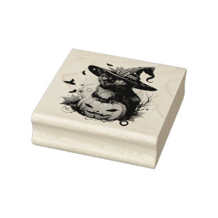 Carimbo De Borracha Gato Negro, Morcegos e Jack-O-Lanterna