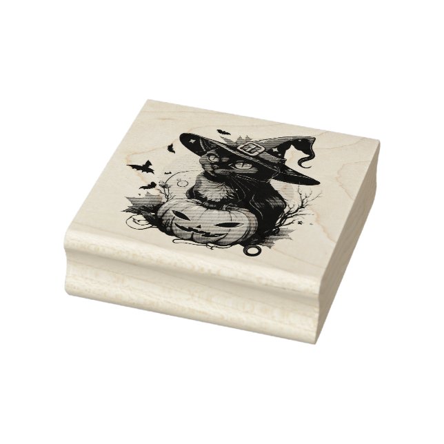 Carimbo De Borracha Gato Negro, Morcegos e Jack-O-Lanterna (Carimbo)