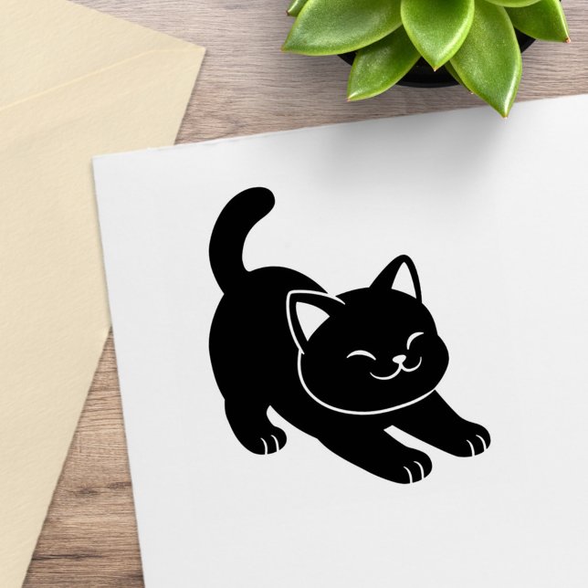 Carimbo De Borracha Gato Preto Alongando (Criador carregado)