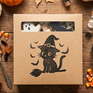 Carimbo De Borracha Gato Preto Assustador Cute Feiticeira Vassoira