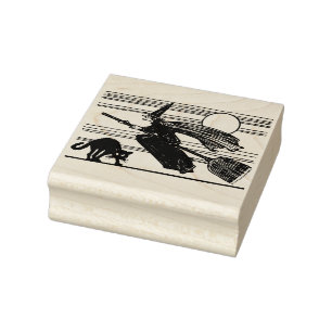 Carimbo De Borracha Gato preto de bruxa voadora clássica