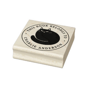 Carimbo De Borracha Gato preto gatinho ex-libris biblioteca livro
