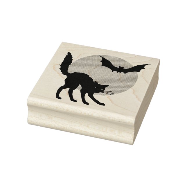 Carimbo De Borracha Gato Preto Lua e Morcego (Carimbo)