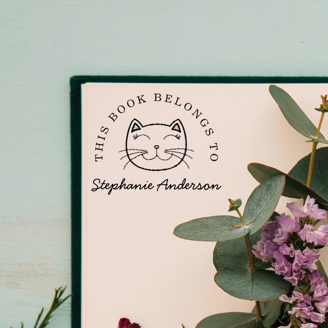 Carimbo De Borracha Gato sorridente | Personalizar Este Livro Pertence (Criador carregado)