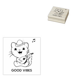 Carimbo De Borracha Gato Tabby Musical Fofo com Bandolim