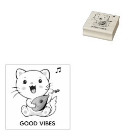 Carimbo De Borracha Gato Tabby Musical Fofo com Bandolim