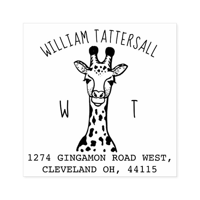 Carimbo De Borracha Girafa Cóctil Animal Monograma & Nome Endereço de  (Impressão)